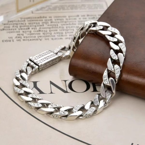Customized Cuban Chain 925 Sterling Silver Bracelet for Men, right view image