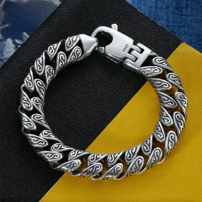 Retro Hip Hop motorcycle 925 sterling silver bracelet for men, high quality handmade of 925 sterling silver