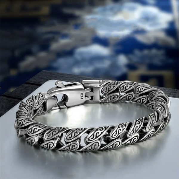 925 Sterling Silver Retro Hip Hop Motorcycle Bracelet For Men