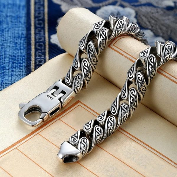925 Sterling Silver Retro Hip Hop Motorcycle Bracelet For Men