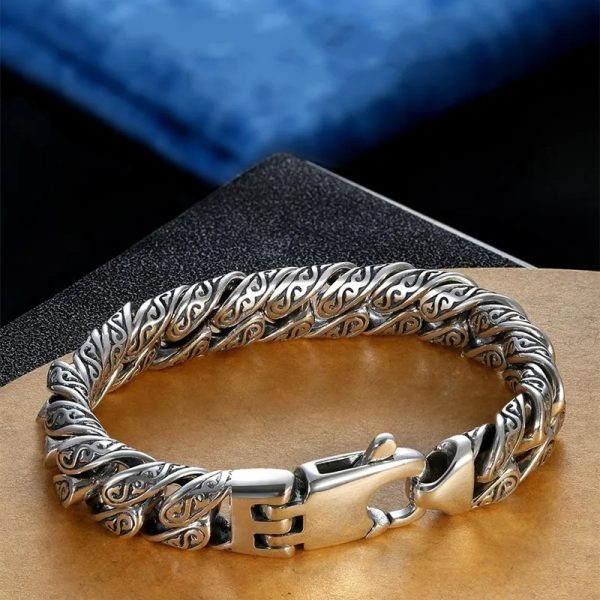 925 Sterling Silver Retro Hip Hop Motorcycle Bracelet For Men