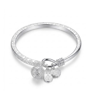 999 Pure Silver Peace Charm Bangles For Women