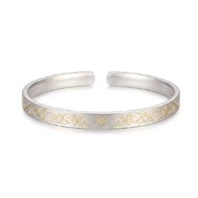 999 Silver Golden Grass Pattern Bangles For Women
