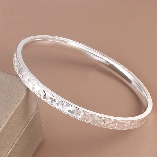 Closed Bling 999 Sterling Silver Bangles for women, high quality handmade of 999 sterling silver, width 6mm