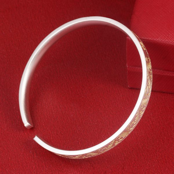 999 Sterling Silver Golden Grass Pattern Bangles For Women right