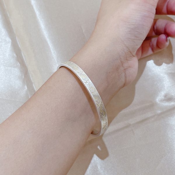999 Sterling Silver Golden Grass Pattern Bangles For Women, made of 999 sterling silver
