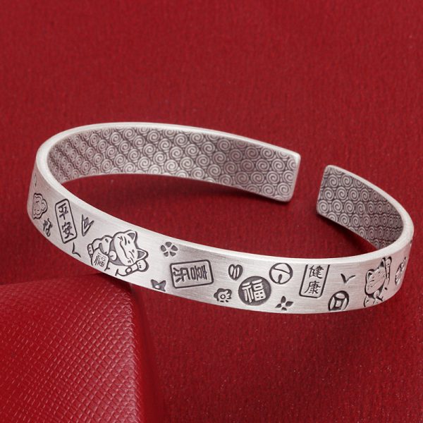 999 Sterling Silver Lucky Charm Bangles For Women, made of 999 sterling silver,handmade , open cuff design