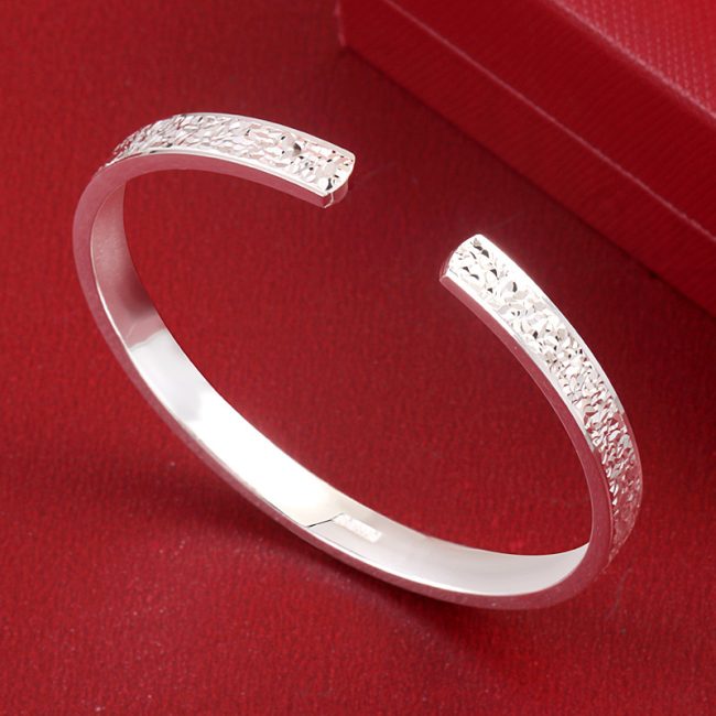 999 Sterling Silver Open Shiny Bangles Bracelet inner
