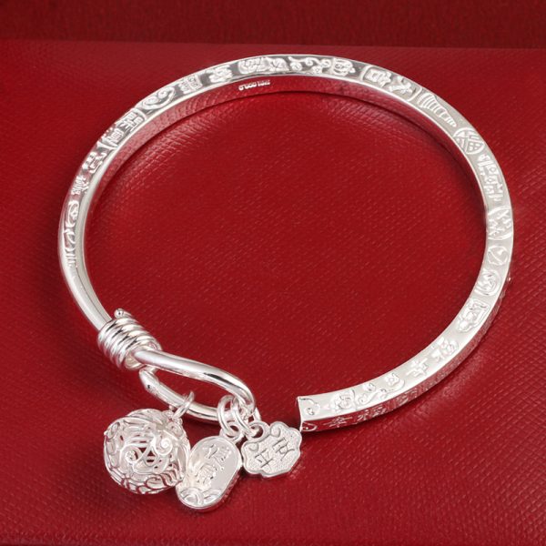 Peace Charm 999 Sterling Silver Bangles For Women, high quality handmade of 999 sterling silver