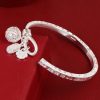 999 Sterling Silver Peace Charm Bangles For Women, open cuff pendant view