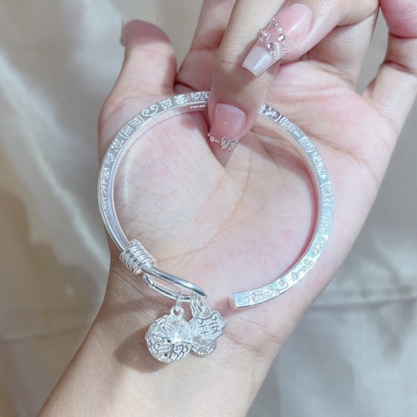 999 Sterling Silver Peace Charm Bangles For Women detail view