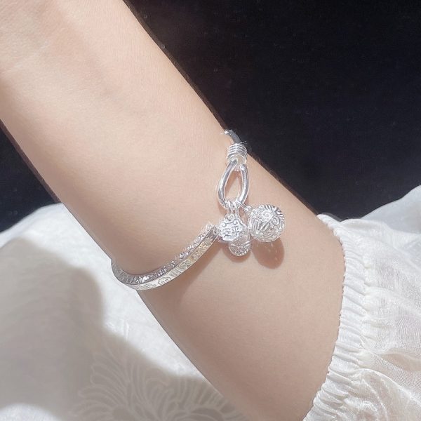 999 Sterling Silver Peace Charm Bangles For Women video thumbnail