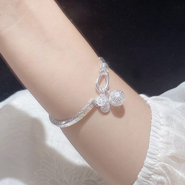 999 Sterling Silver Peace Charm Bangles For Women video thumbnail