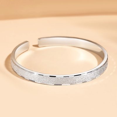 Starry Sky Frosted 999 Sterling Silver Bangles For Women, handmade of 999 sterling silver