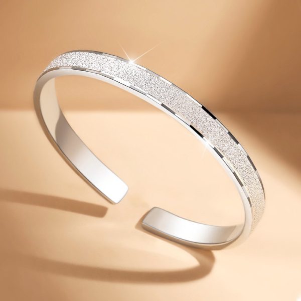 999 Sterling Silver Starry Sky Frosted Bangle For Women, back view image