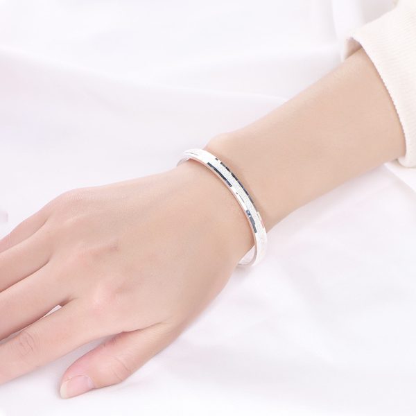 Starry Sky Frosted 999 Sterling Silver Bangles For Women, width 6mm