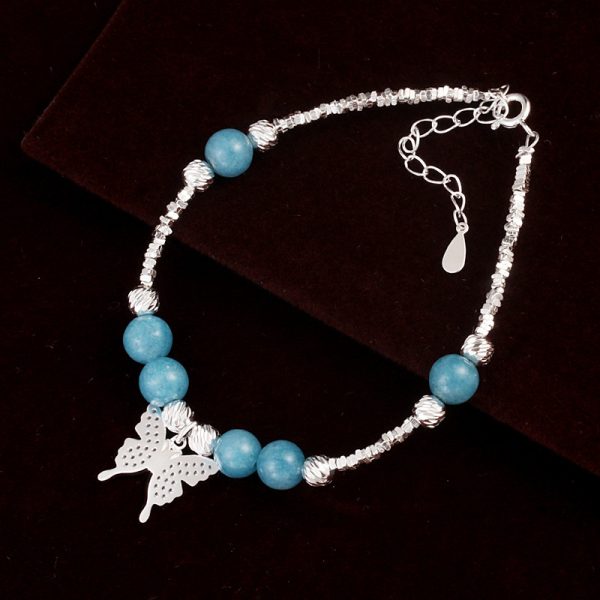 womens sterling silver bracelets with Aquamarine and silver butterfly