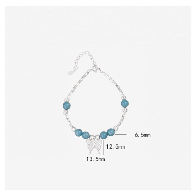 Aquamarine Sterling Silver Butterfly Bracelet For Women size