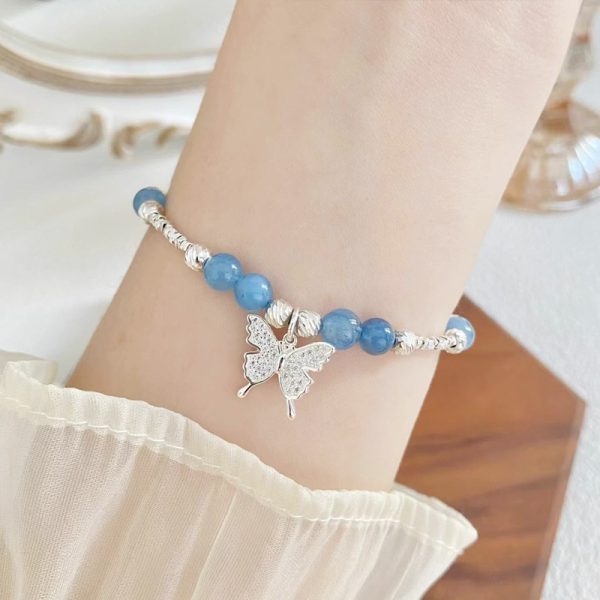 womens sterling silver bracelets with Aquamarine and silver butterfly