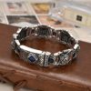 Arabic Style Blue Diamond Lion S925 Sterling Silver Bracelet For Men, retro craftsmanship, high quality handmade of 925 sterling silver