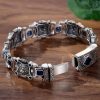 S925 Sterling Silver Arabic Style Blue Diamond Lion Bracelet For Men, clasp detail view