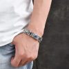 S925 Sterling Silver Arabic Style Blue Diamond Lion Bracelet For Men, men wear view