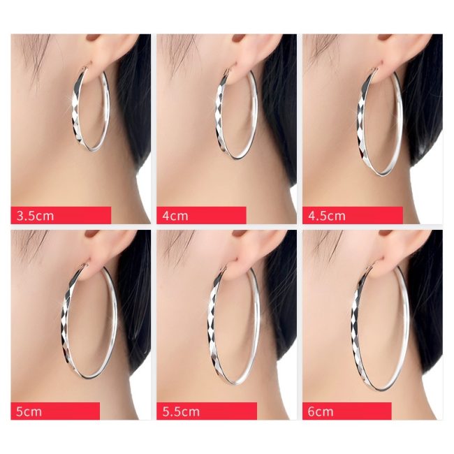 Fashion Simple Silver Hoop Earrings Large wear view