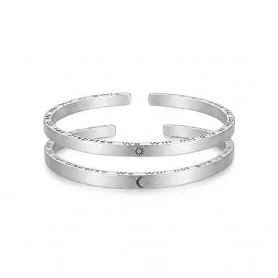 Frosted Solid 999 Pure Silver Moon and Sun Bangles