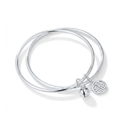 Gold Luck Pure Silver Two Rings Bangle For Women