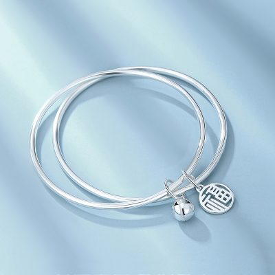 picture of good luck two rings sterling silver bangle for women
