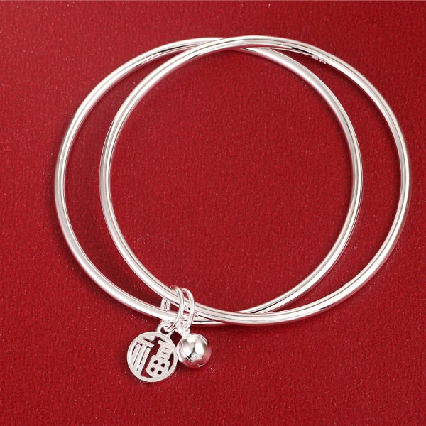 Gold Luck Two Rings 999 Sterling Silver Bangle Bracelet