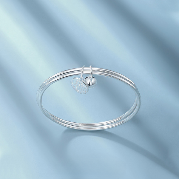 Good Luck Sterling Silver Two Rings Bangle For Women