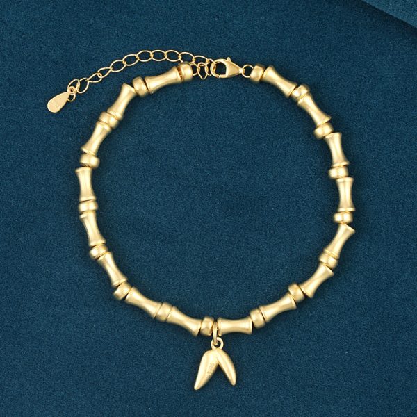 Good Luck Sterling Silver Bamboo Bracelet For Women gold color
