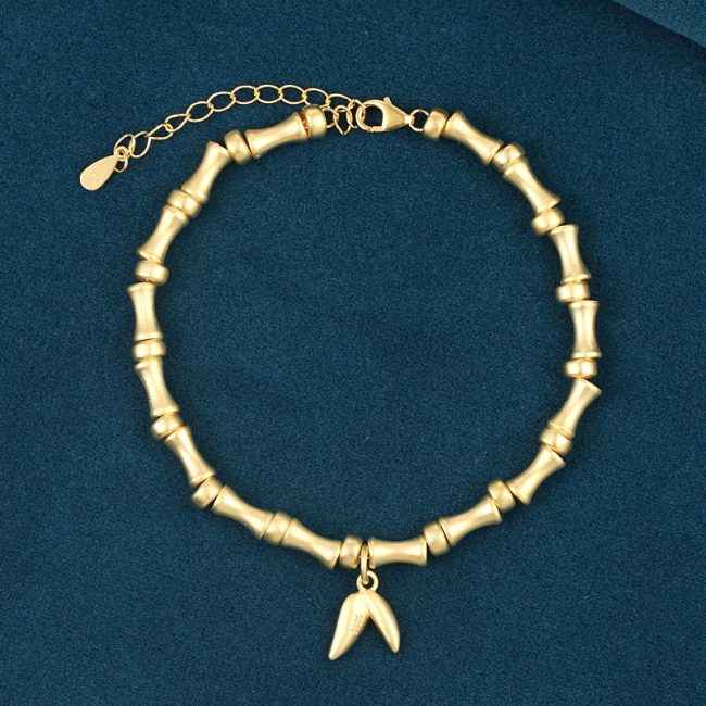 Good Luck Sterling Silver Bamboo Bracelet For Women gold color