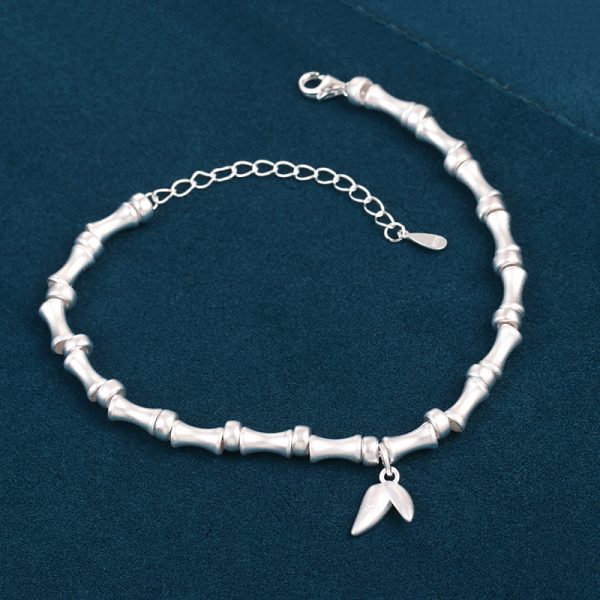 Good Luck Sterling Silver Bamboo Bracelet For Women silver detail view