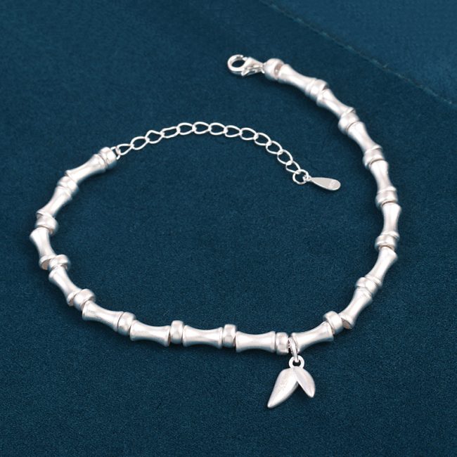 Good Luck Sterling Silver Bamboo Bracelet For Women silver detail view