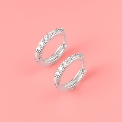 Half Eternity Moissanite Sterling Silver Hoop Earrings