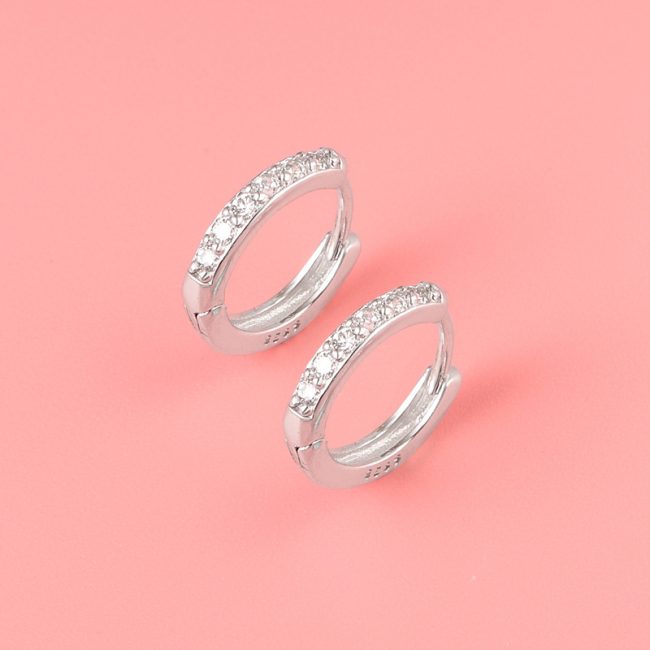 Half Eternity Moissanite Sterling Silver Hoop Earrings