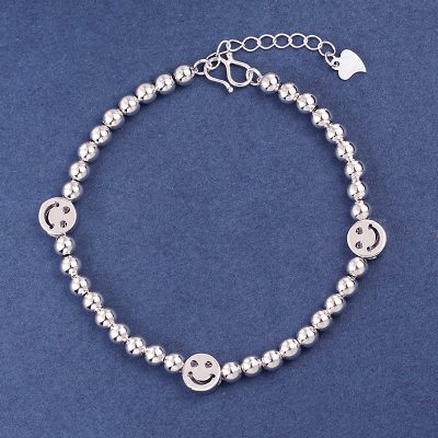 Picture of Happy Smile Face & Bead Sterling Silver Bracelet for Women