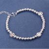 Happy Sterling Silver Smile Face & Bead Bracelet Women back