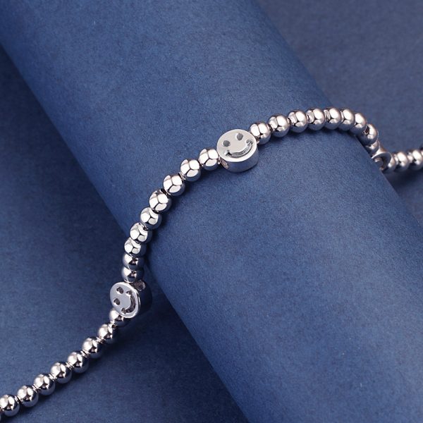 women sterling silver bracelet with Happy Smile Face & Bead