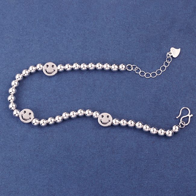Happy Sterling Silver Smile Face & Bead Bracelet Women left