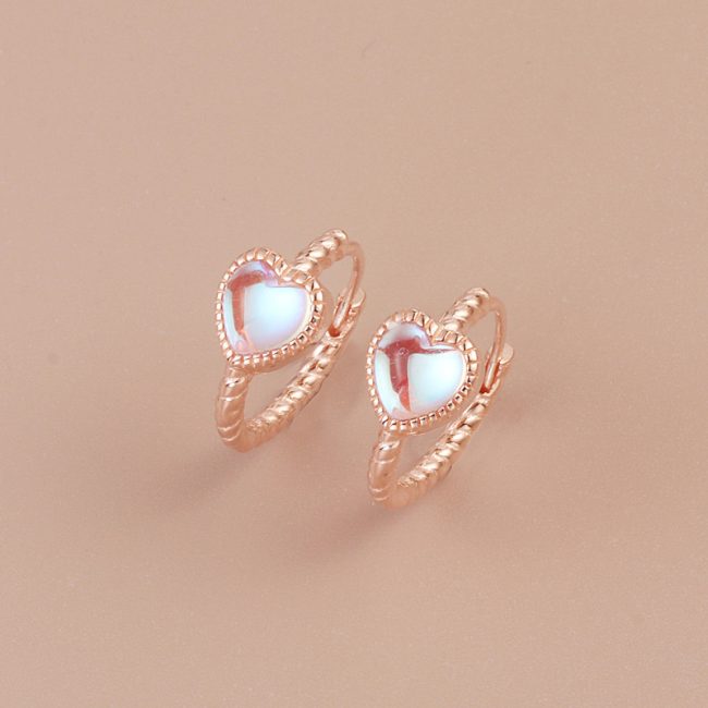 Heart Moon Stone Silver Hoop Earrings For Women