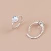 Heart Moon Stone Silver Hoop Earrings For Women