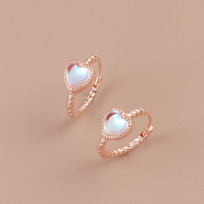 Heart Moon Stone Women Silver Hoop Earrings for gold color