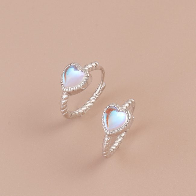 Heart Moon Stone Women Silver Hoop Earrings for gold silver