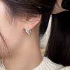 Heart Moon Stone Silver Hoop Earrings For Women wear view