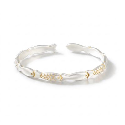 Lucky Charisma Silver Small Fish Bangle For Women