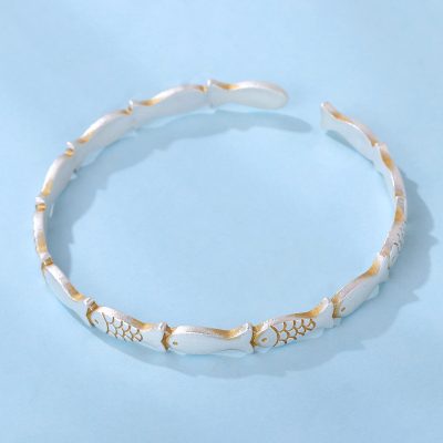 Picture of Lucky charisma small fish sterling silver bangle for women