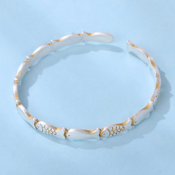Picture of Lucky charisma small fish sterling silver bangle for women